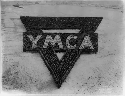 Y.M.C.A. emblem formed by officers, men, and camp activity workers at Camp Wheeler, Ga.: Lt. Gen. J.B. Moss [commanding]