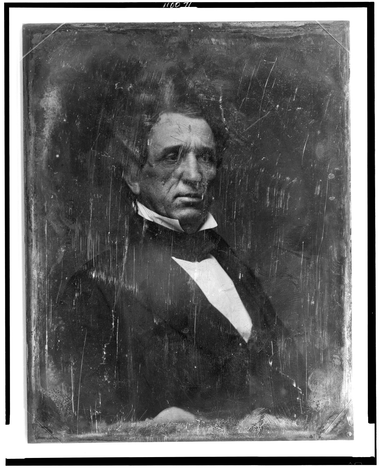 Daguerreotype portrait of a man in dark coat and white collar, 1844 — historic photograph