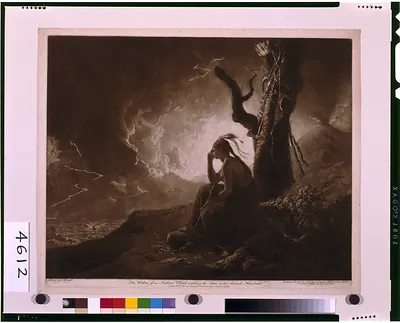 The widow of an Indian chief, watching the arms of her deceas'd husband / painted by J. Wright ; engraved by J.R. Smith.