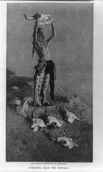 [Illustration by Frederic Remington: Conjuring back the buffalo]