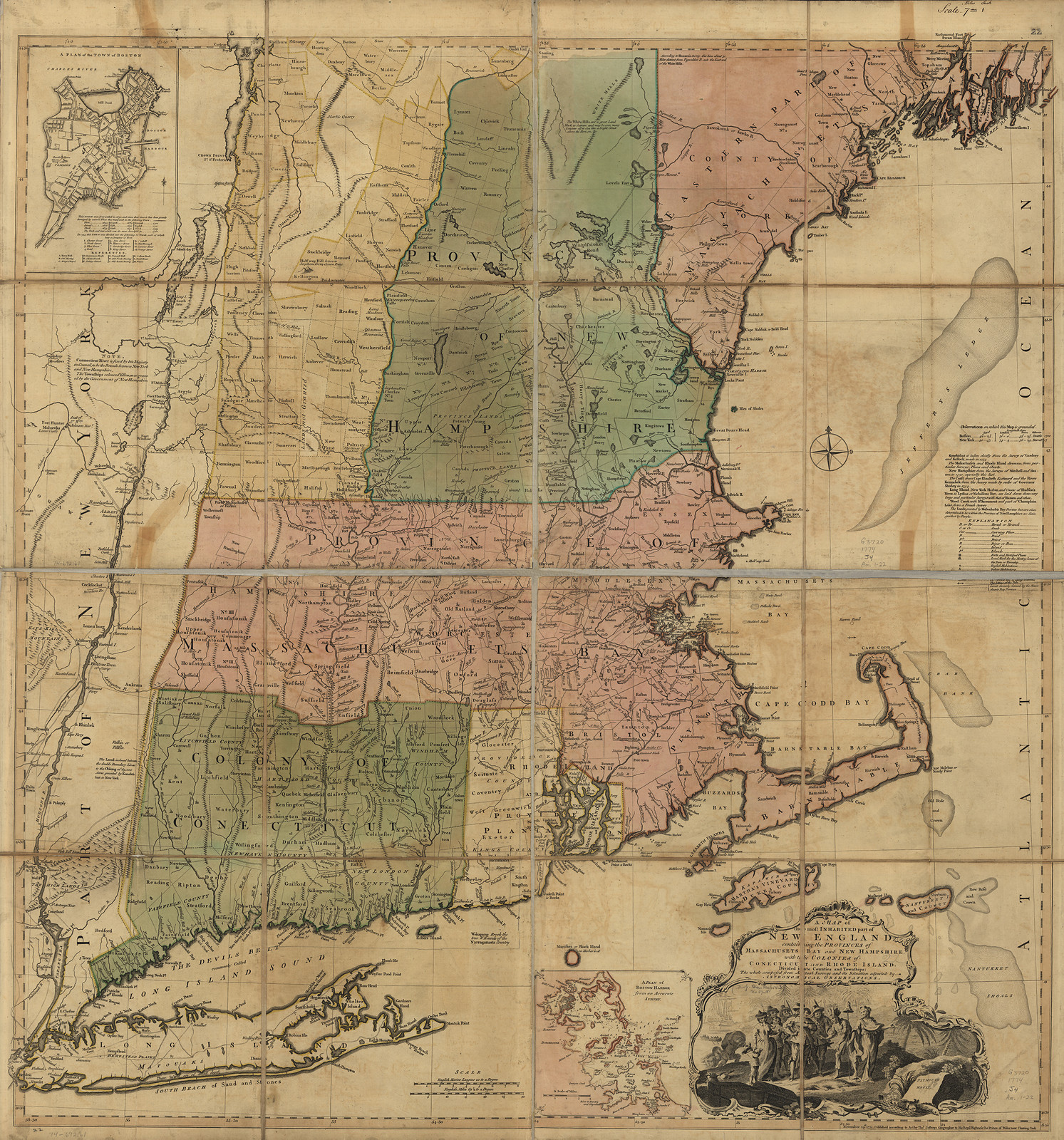 New England Thos. Jefferys 1774, Massachusetts — antique map