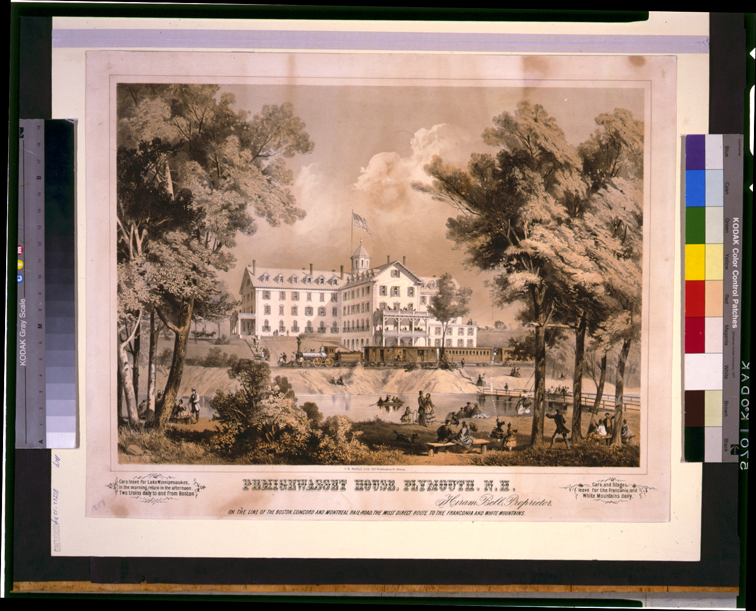 Pemigewasset House, Plymouth, N.H. On the line of the Boston, Concord and Montreal Rail-road, the most direct route to the Franconia and White Mountains / J.H. Bufford lith., [ca. 1860] — antique lithograph