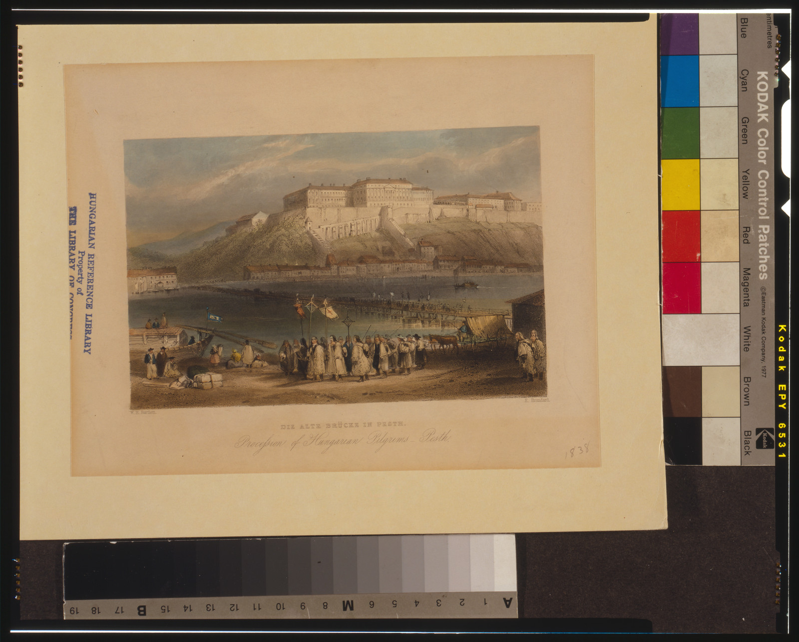 Die alte Brücke in Pesth / W. H. Bartlett ; E. Brandard., 1838 — antique engraving