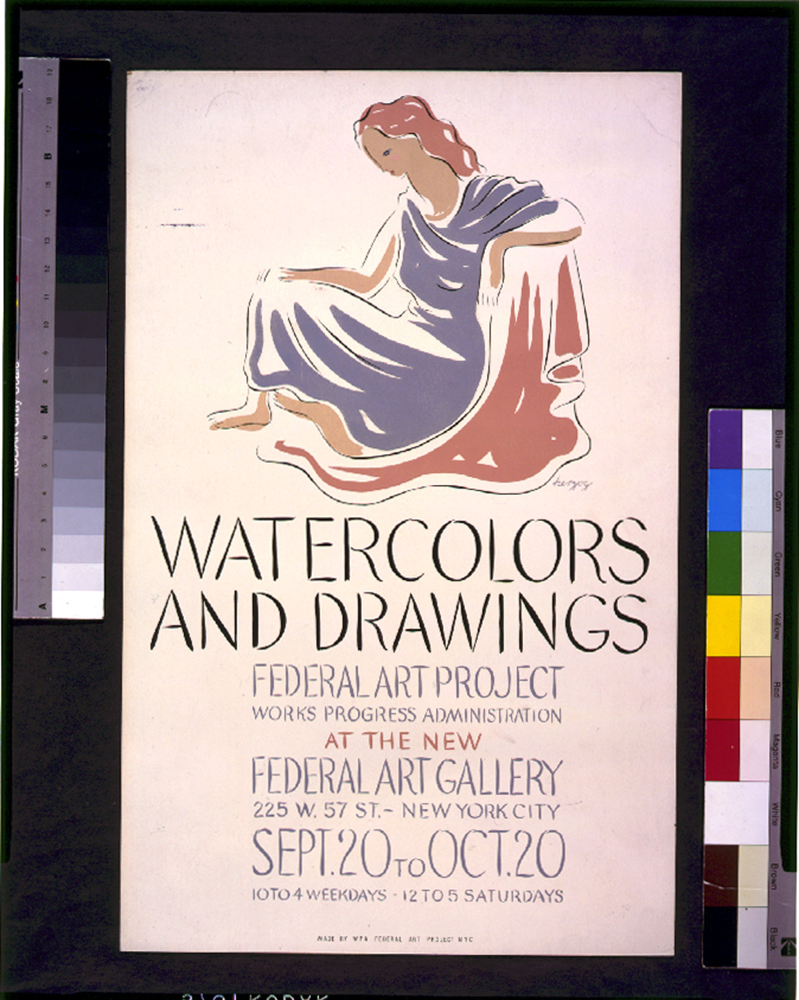 Watercolors and drawings, Federal Art Project, Works Progress Administration, at the new Federal Art Gallery / herzog., NYC : WPA Federal Art Project, [1936 or 1937] — vintage poster