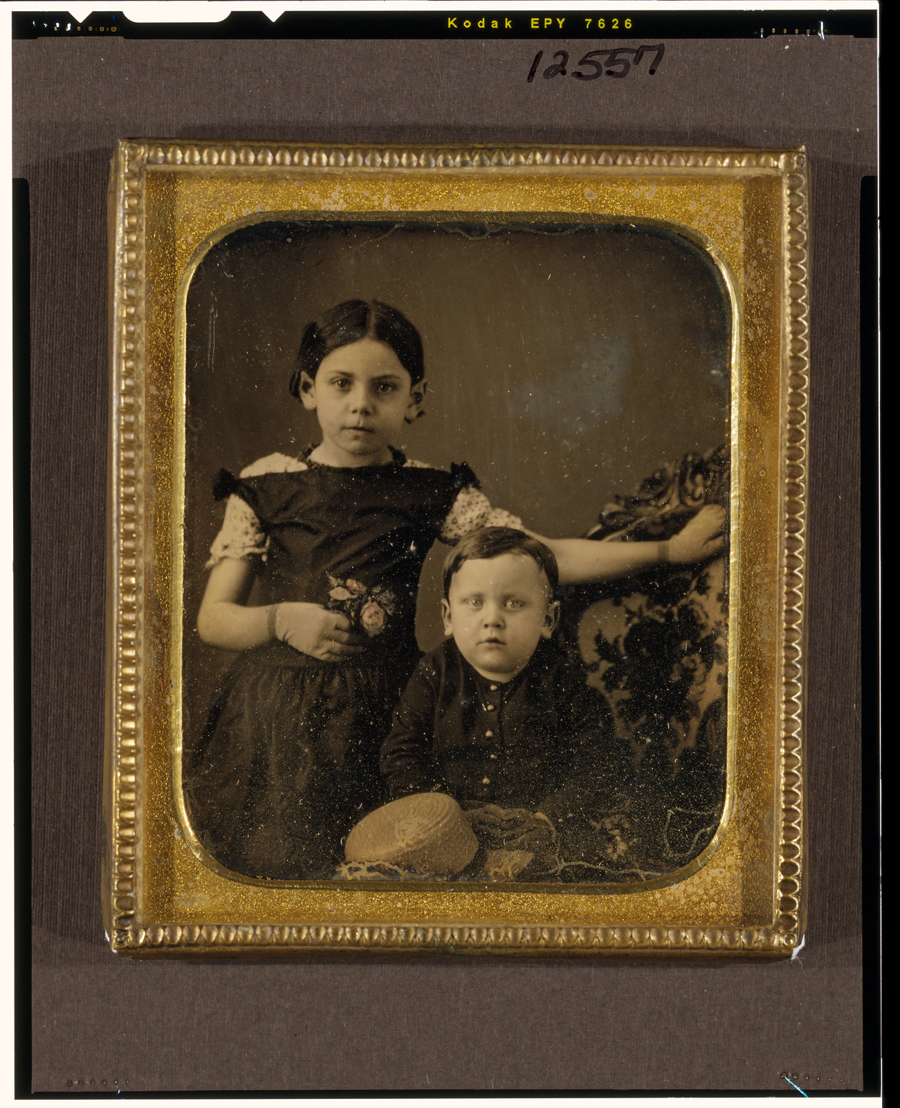[Unidentified children, possibly Linus and Mary Alice Pett" Barbour]", [between 1850 and 1860] — historic photograph