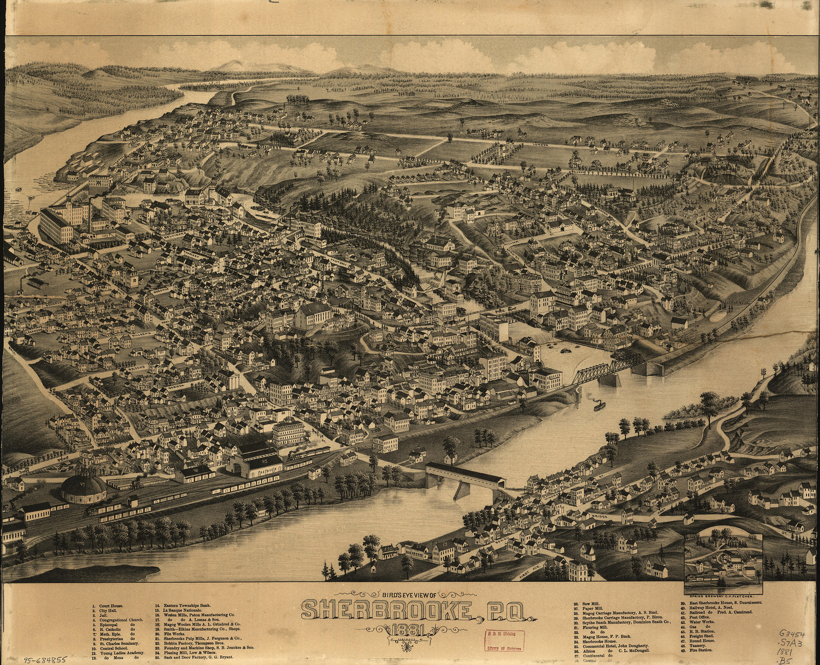 CANADA-Sherbrooke-1881, 1881 — antique map