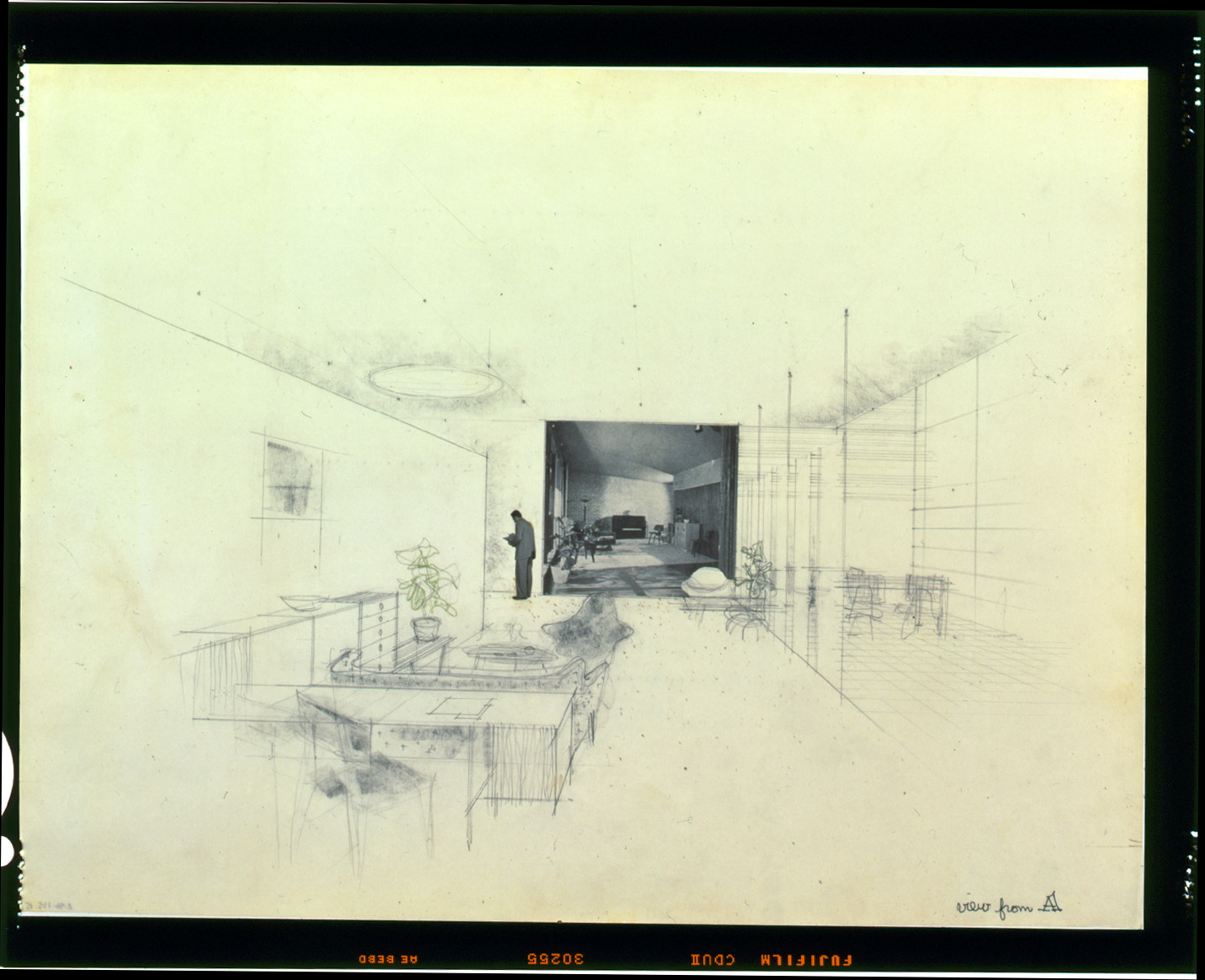 [Perspective sketch of Herman Miller showroom interior with Eames furniture] — historic photograph