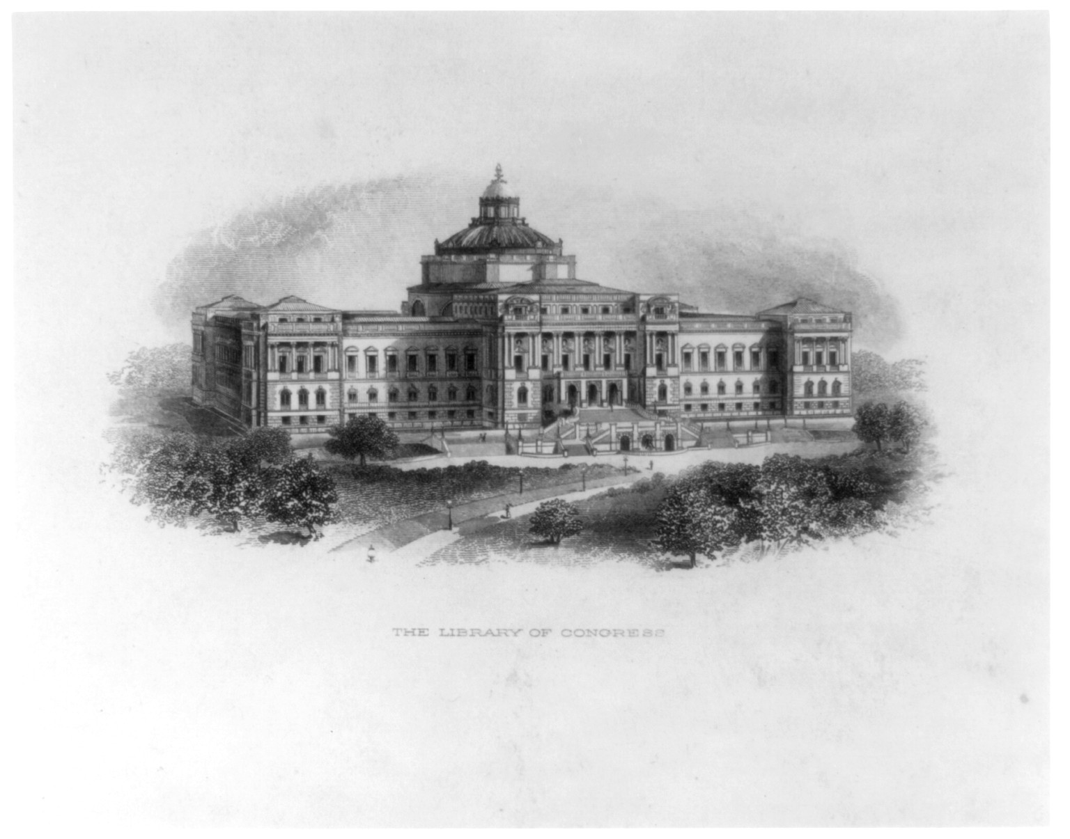 [D.C. - Wash. - Library of Congress; view from above north wing of Capitol], [no date recorded on caption card] — antique engraving