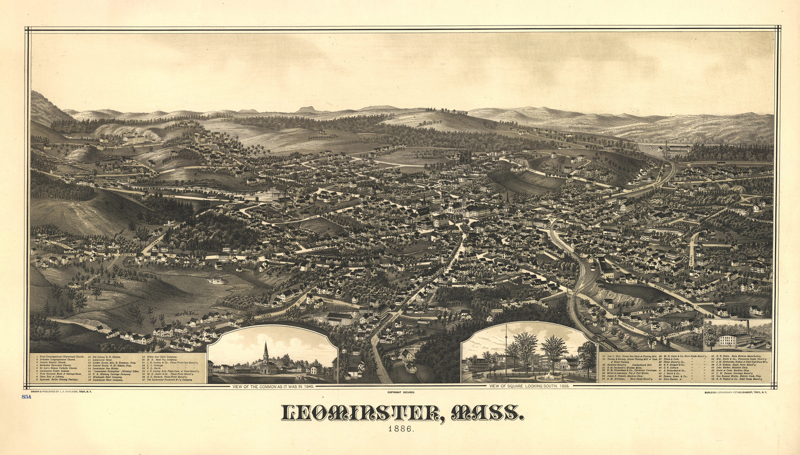 Leominster, Massachusetts, 1886, 1886 — antique map