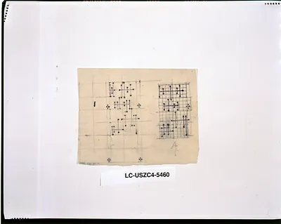Pencil grid sketch with dots on tan paper