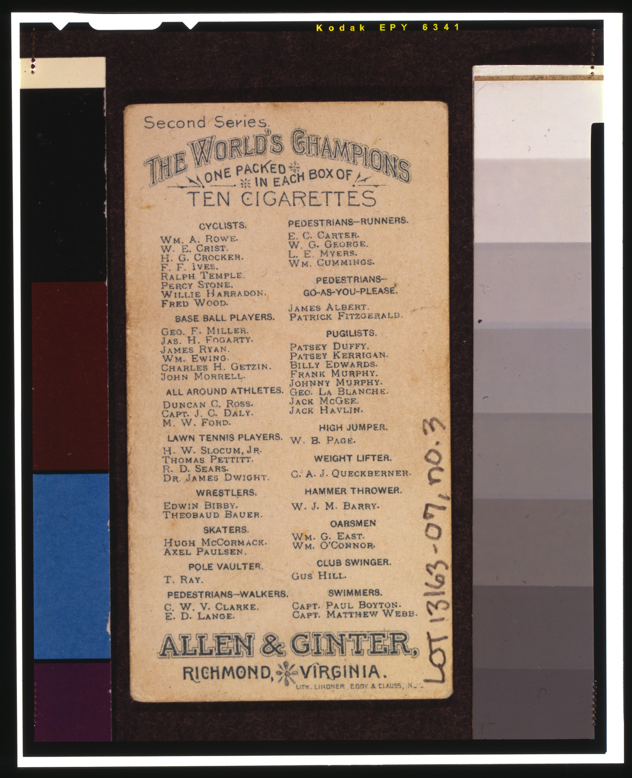 Allen & Ginter World's Champions (N29), 1888 — antique lithograph