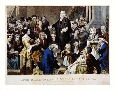 John Wesley preaching on his fathers grave: in the church yard at Epworth Sunday June 6th 1742
