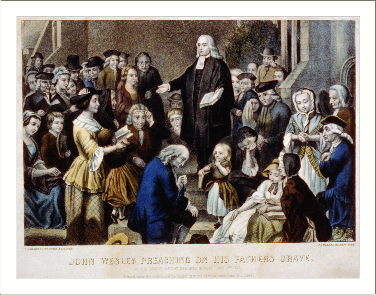 John Wesley preaching on his fathers grave: in the church yard at Epworth Sunday June 6th 1742, New York : Published by Currier & Ives, [between 1856 and 1907] — antique lithograph