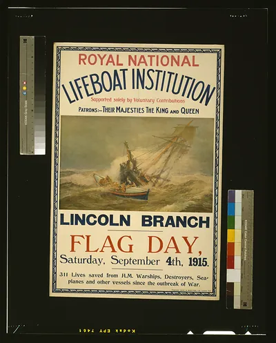 Royal National Lifeboat Institution Lincoln Branch Flag Day poster, 1915