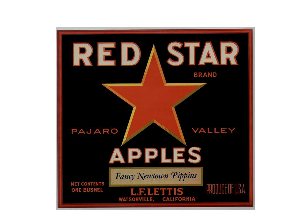Red Star Pajaro Valley Apples crate label, Watsonville, California — historic image