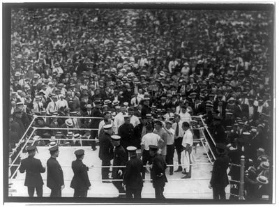 [Boyle's Thirty Acres, Jersey City, N.J.: Dempsey and Geroges Carpentier in arena before fight]