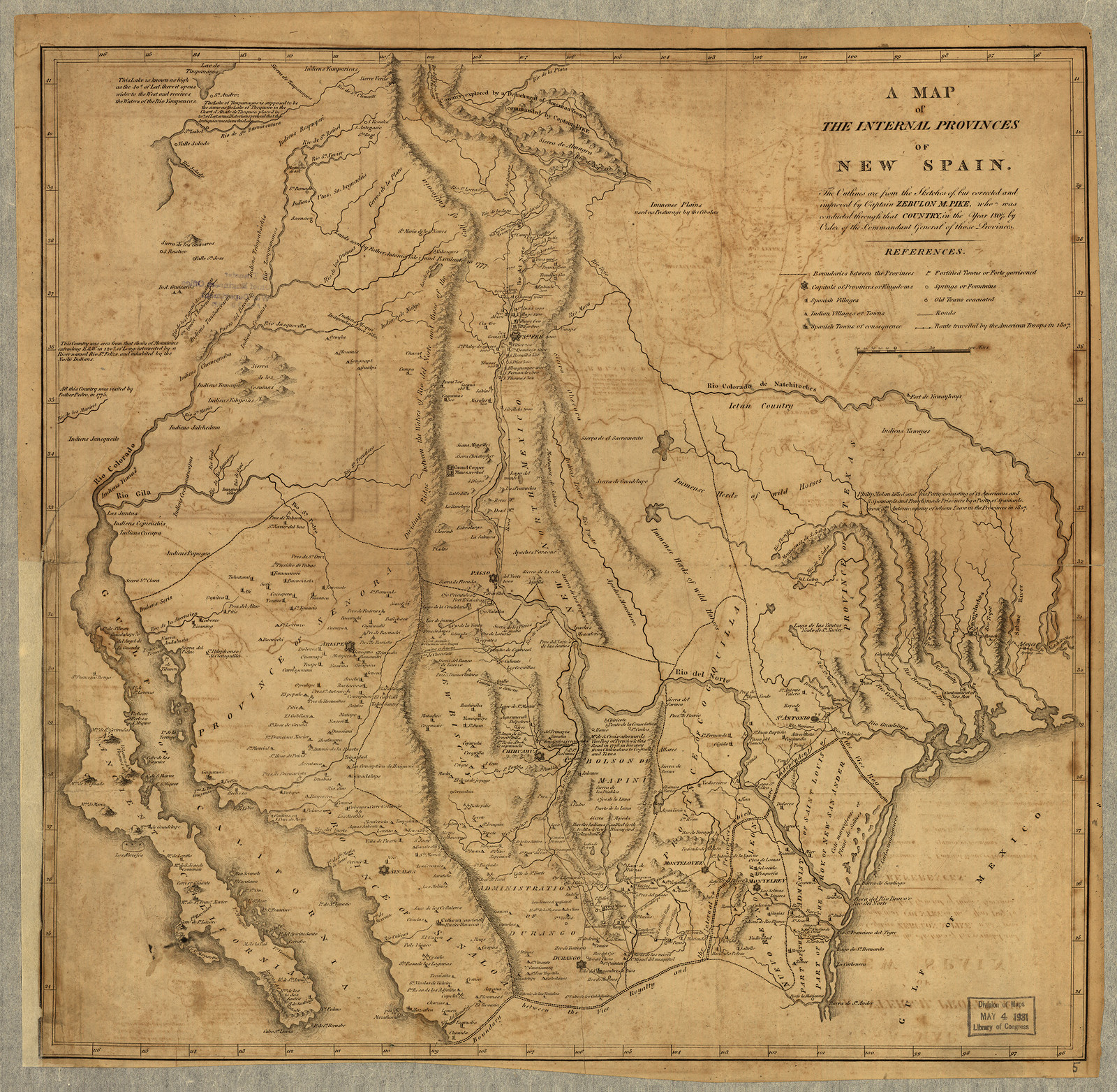 A Map of the Internal Provinces of New Spain, 1807 — antique map