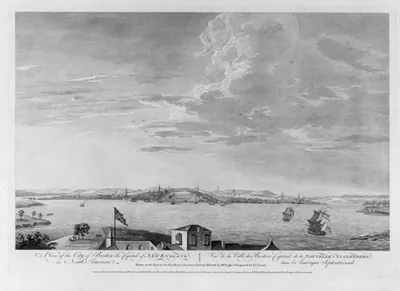 A view of the City of Boston the capital of New England, in North America Vue de la ville de Boston, capitale de la Nouvelle Angleterre, dans l'Amérique Septentrionale / drawn on the spot by his excellency, Governor Pownal ; painted by Mr. Pugh ; & engraved by P.C. Canot.