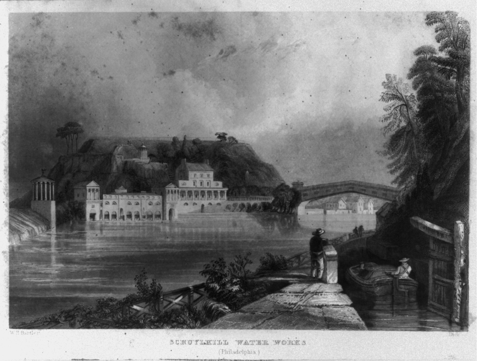 Schuylkill Water Works, Philadelphia, [no date recorded on caption card] — antique engraving