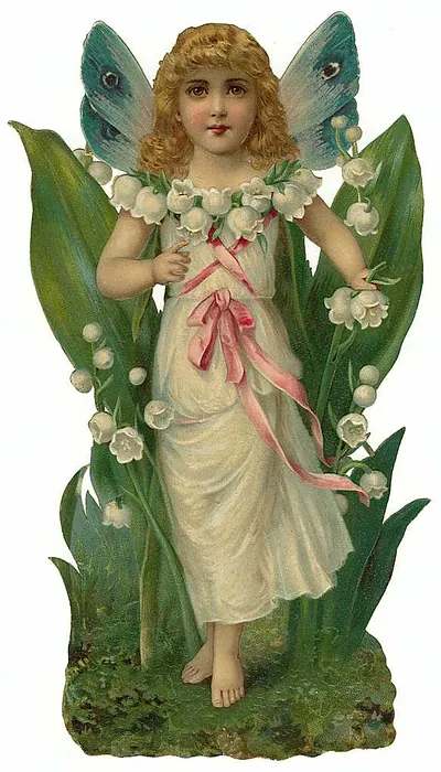 Fairy girl with lily of the valley and blue wings