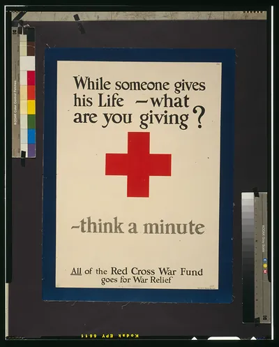 While someone gives his life, what are you giving? Think a minute All of the Red Cross War Fund goes for war relief.