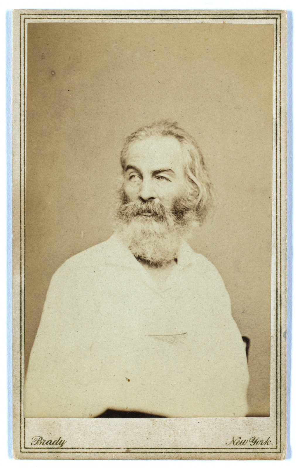Bearded man in light shirt, Brady New York carte de visite portrait — historic image