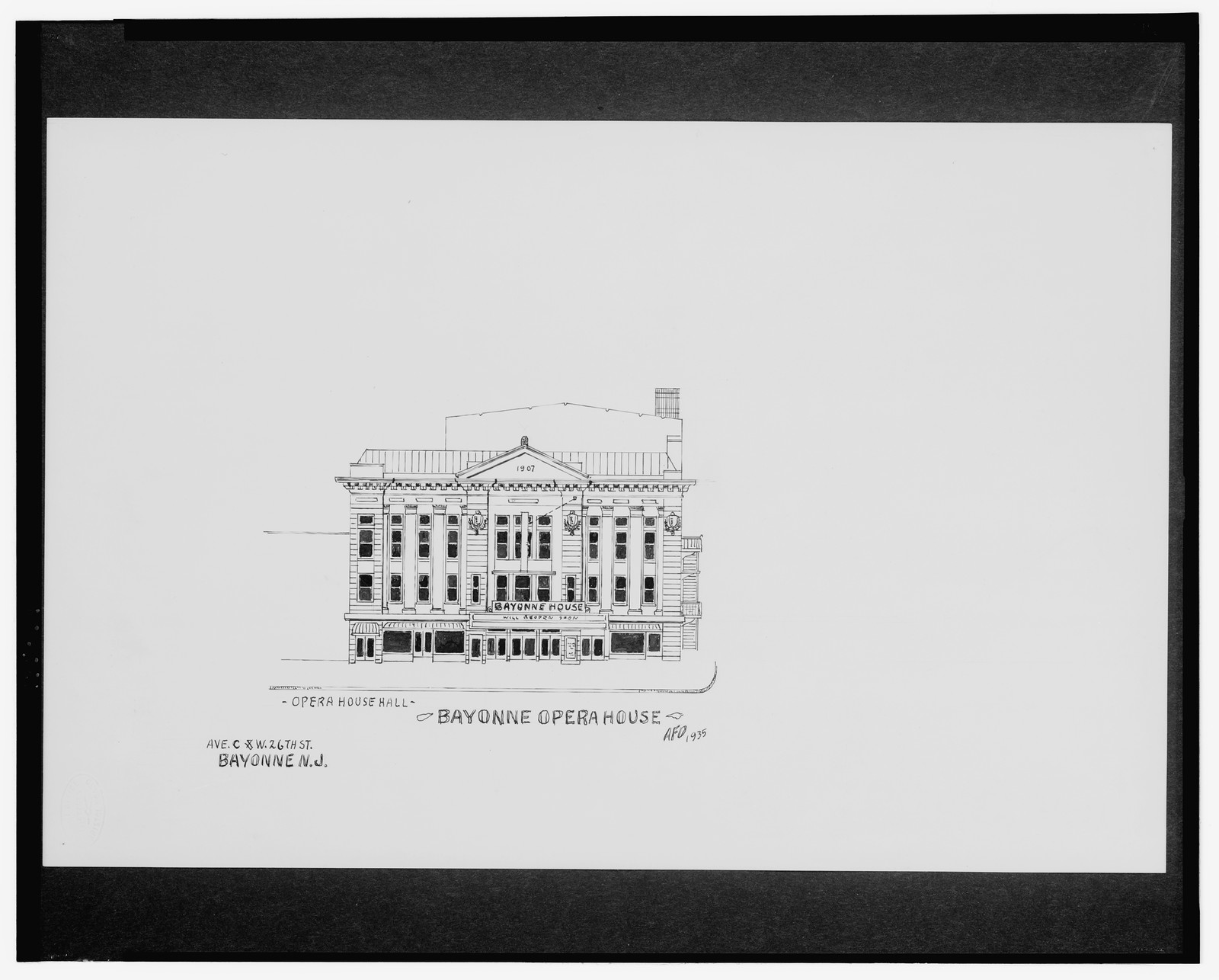 [Bayonne Opera House (Opera House Hall), Ave C and West 26th St., Bayonne, New Jersey] / AFD 1935., And Engineering (ADE) Drawings — vintage poster