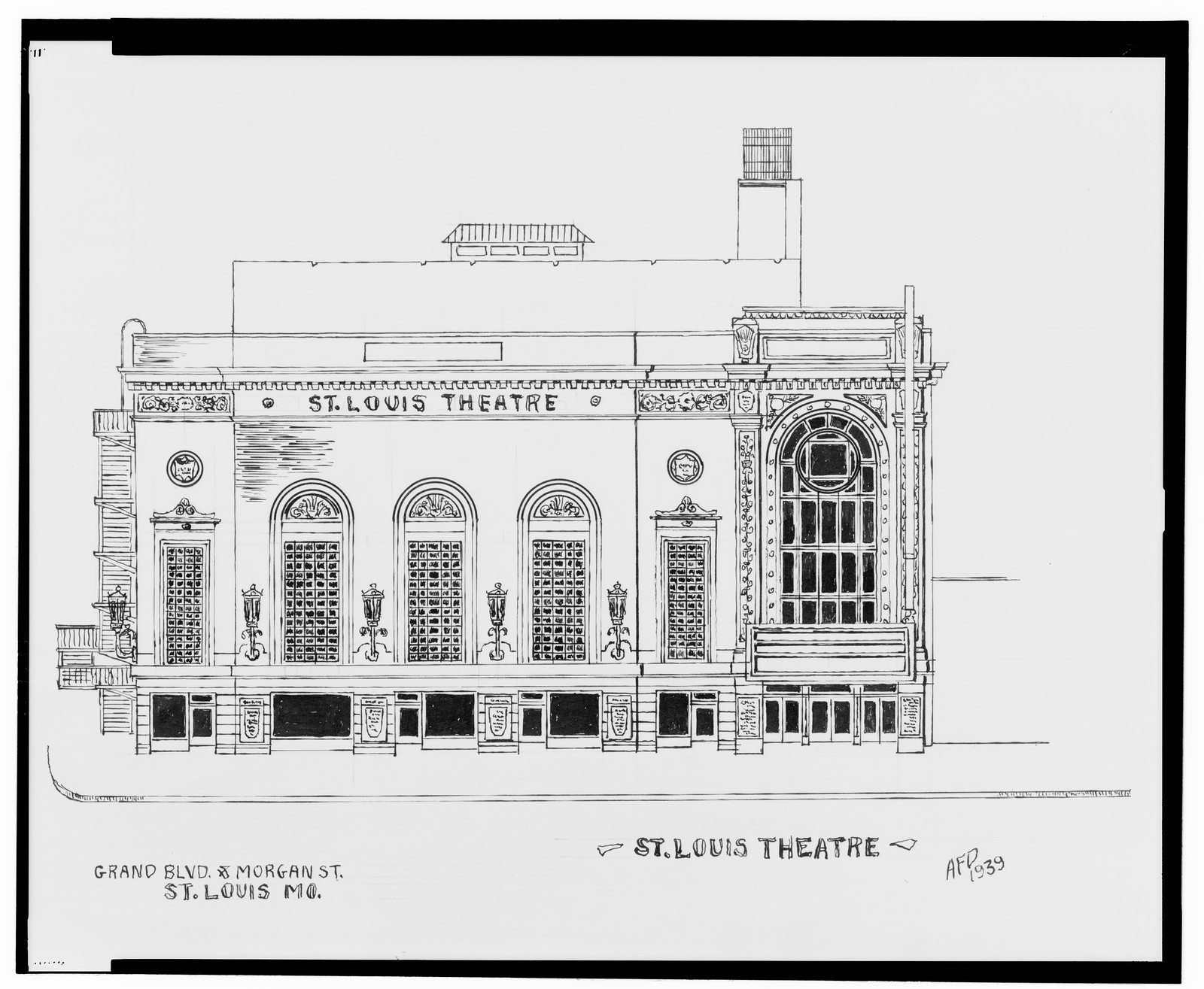 [St. Louis Theatre, Grand Blvd. and Morgan St., St. Louis, Missouri] / AFD 1939., And Engineering (ADE) Drawings — vintage poster