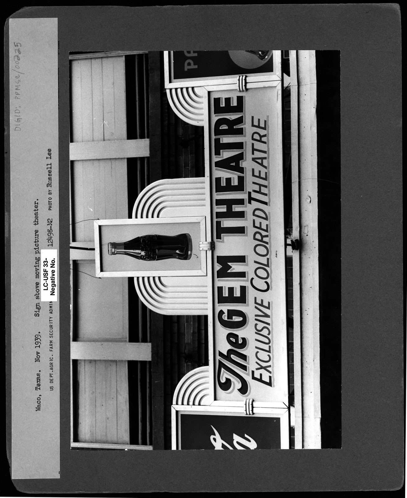 The Gem Theatre exclusive colored theatre sign, Waco, Texas — historic image