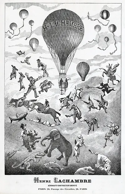 Henri Lachambre, aéronaute-constructeur breveté, balloon advertisement engraving