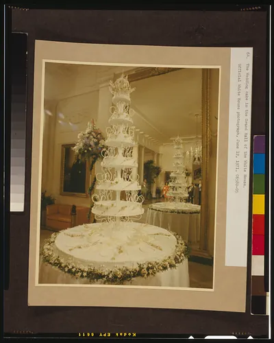 [Wedding cake for Edward Cox and Patricia Nixon in the Grand Hall of the White House]