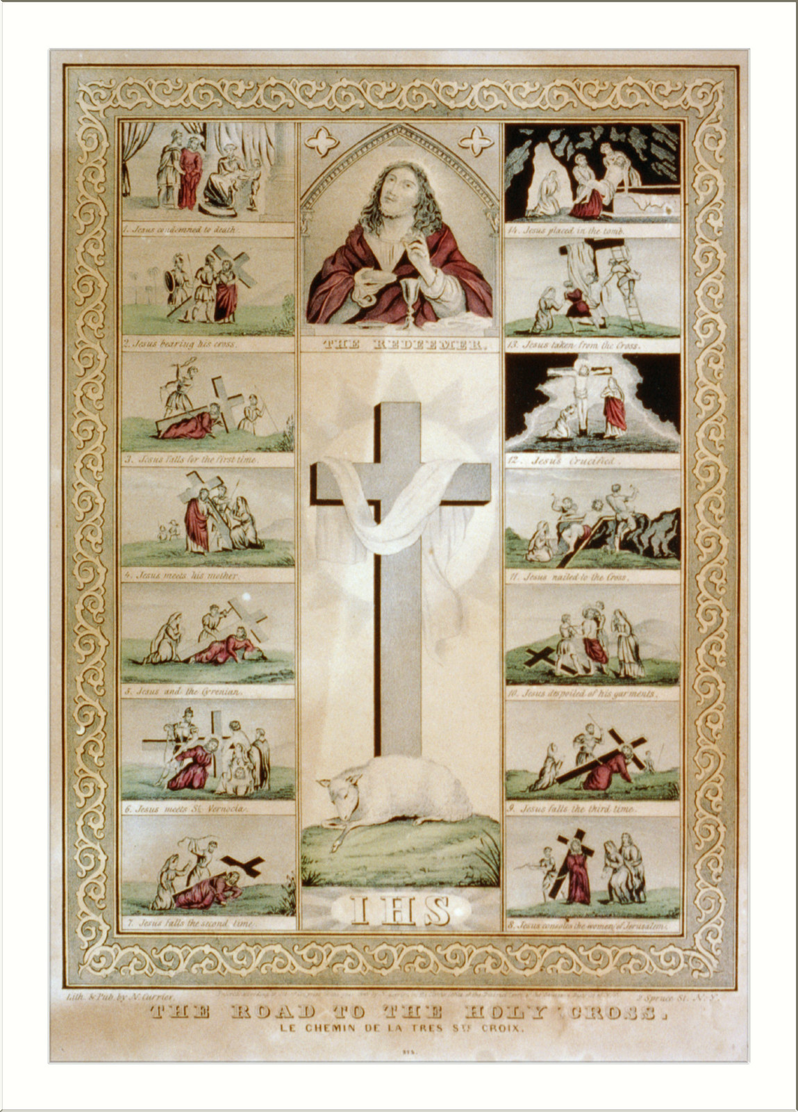 The road to the holy cross: le chemis de la tres ste. croix, New York : Published by N. Currier, c1845. — antique lithograph