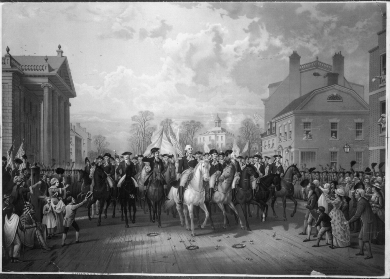Evacuation day" and Washington's triumphal entry in New York City 1783" — historic image