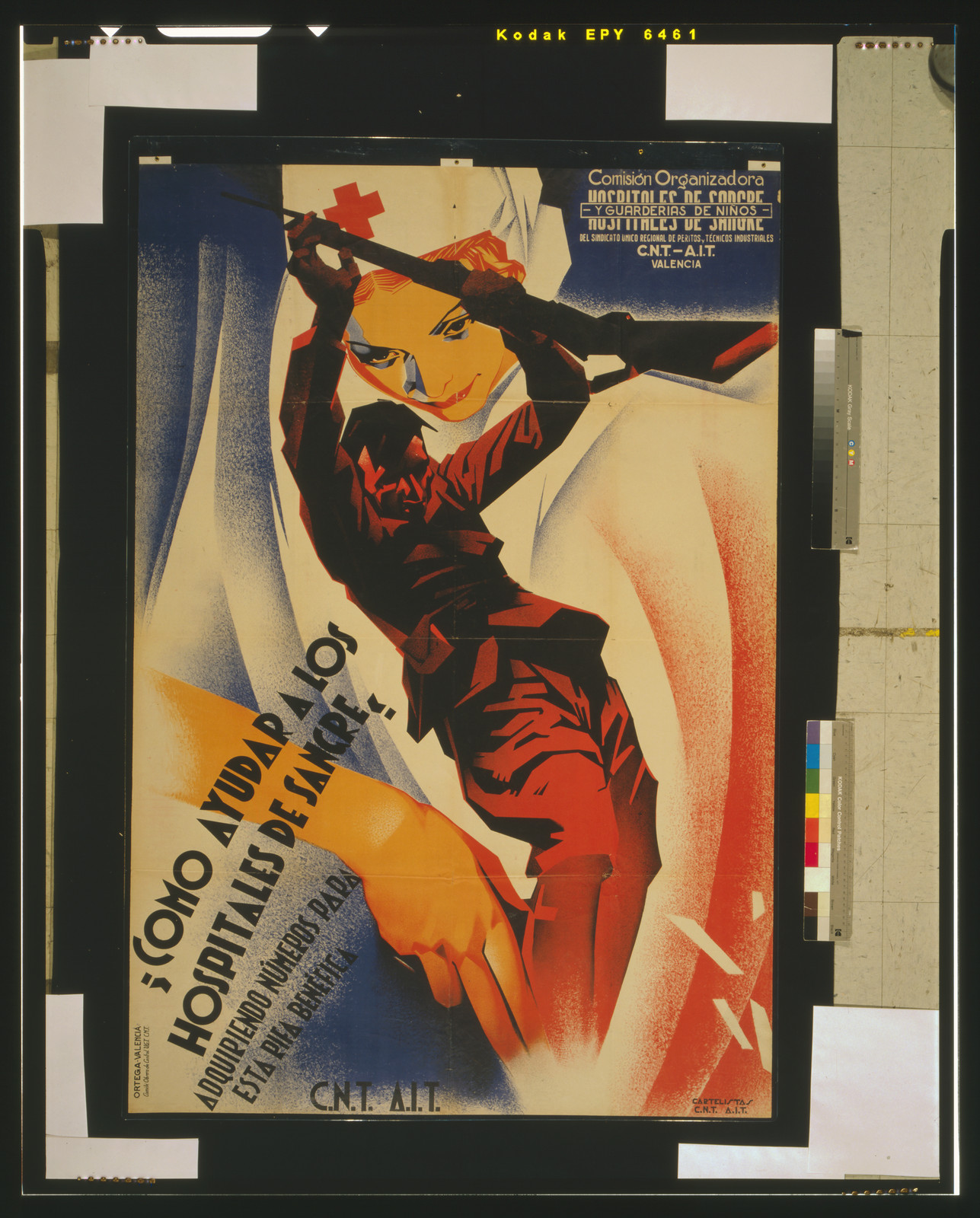 Como ayudar a los hospitales de sangre, Valencia : Confederación Nacional del Trabajo - International Workingmen's Association, [between 1936 and 1939] — vintage poster