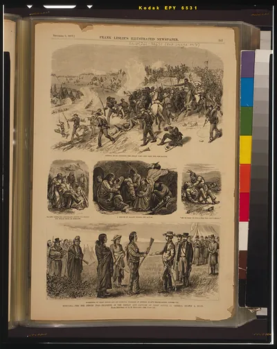 Montana - the Nez Perces War - Incidents in the defeat and capture of Chief Joseph by General Nelson A. Miles / from sketches by G.M. Holland.