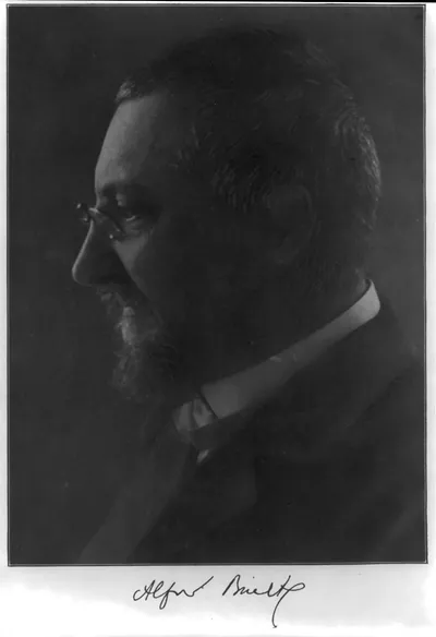 [Alfred Binet, 1857-1911, bust portrait, left profile]