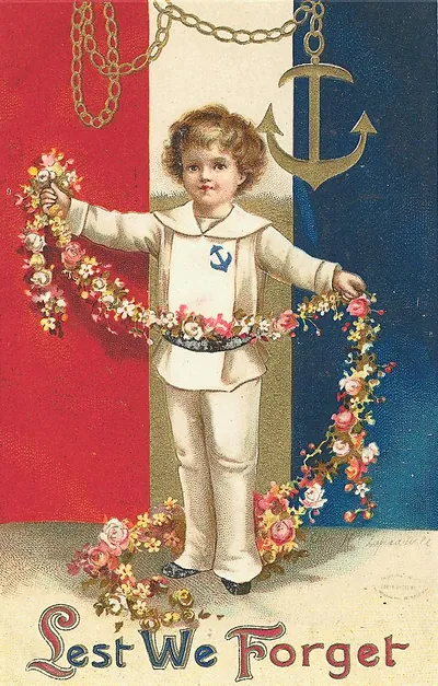 Sailor boy with flower garland, Lest We Forget