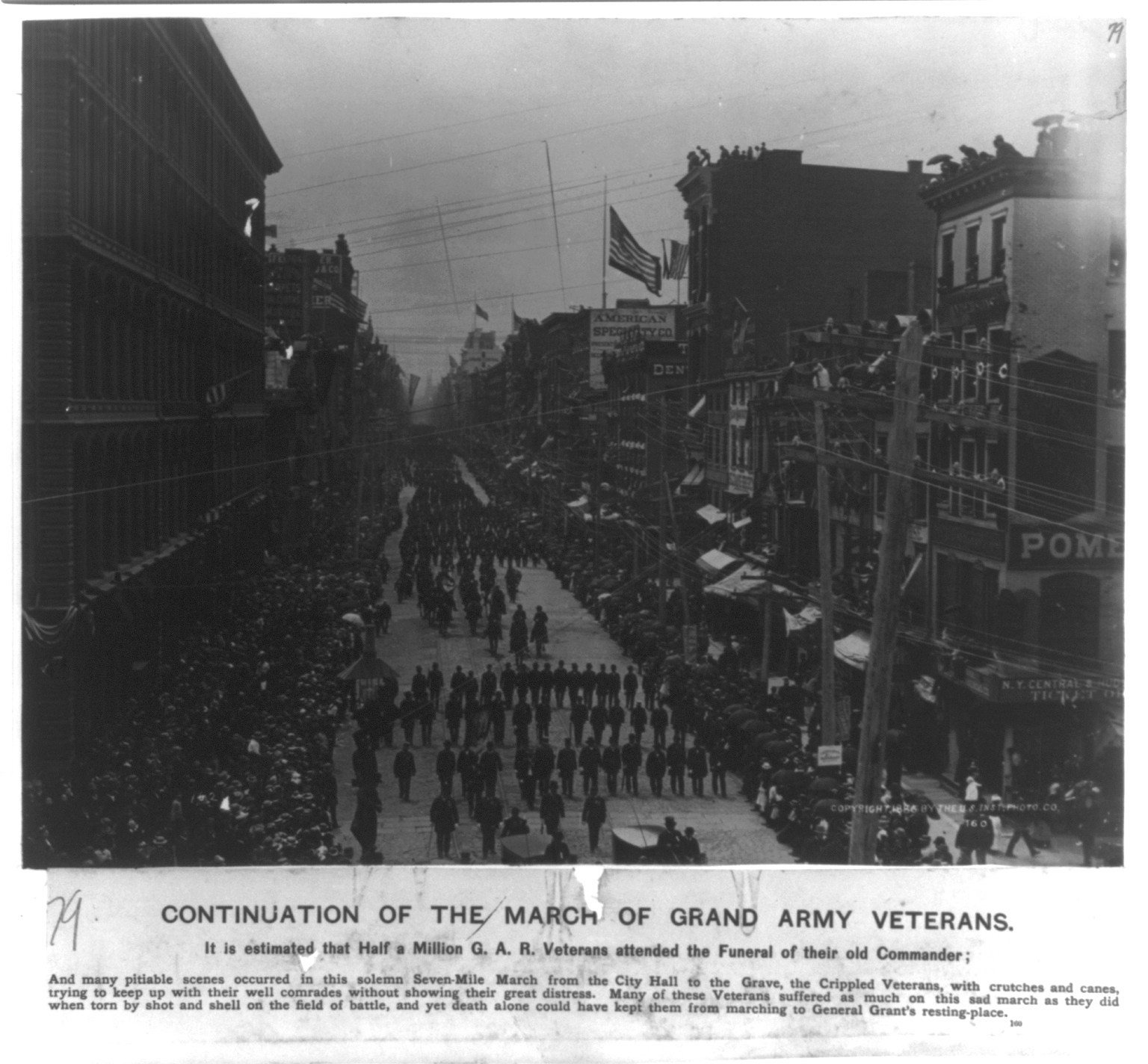 [Bird's-eye view of the funeral procession of Gen. Ulysses S. Grant, New York City along 5th Ave.]: Continuation of the march of Grand Army veterans — historic photograph