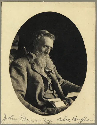 John Muir portrait by Edw. Hughes, oval photograph