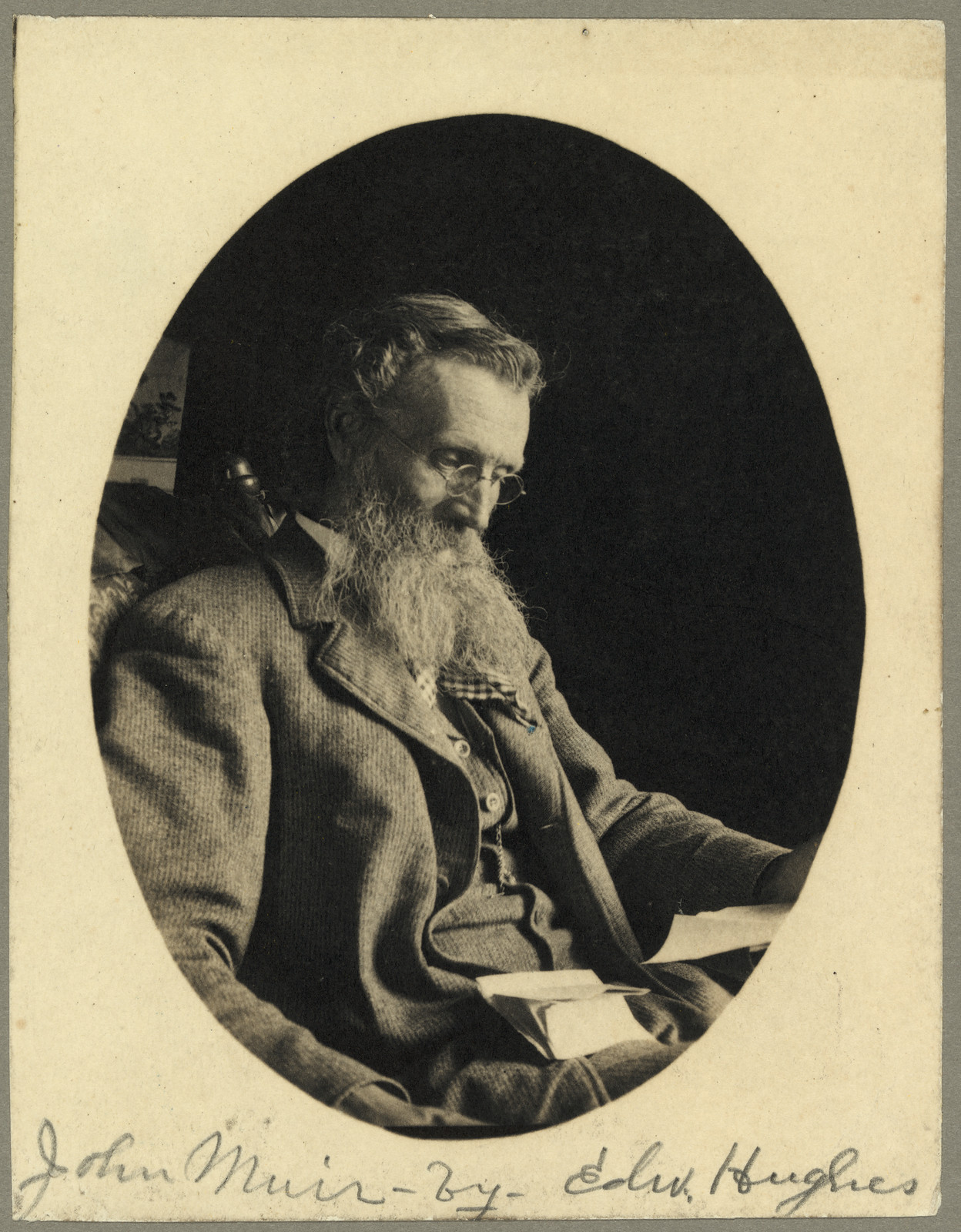 John Muir portrait by Edw. Hughes, oval photograph — historic photograph