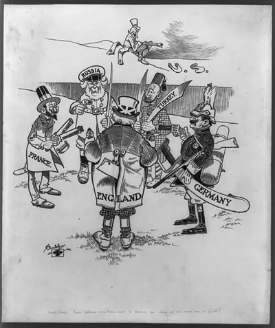 Uncle Sam: Them fellers over there want to disarm but none of 'em dast do it first!""