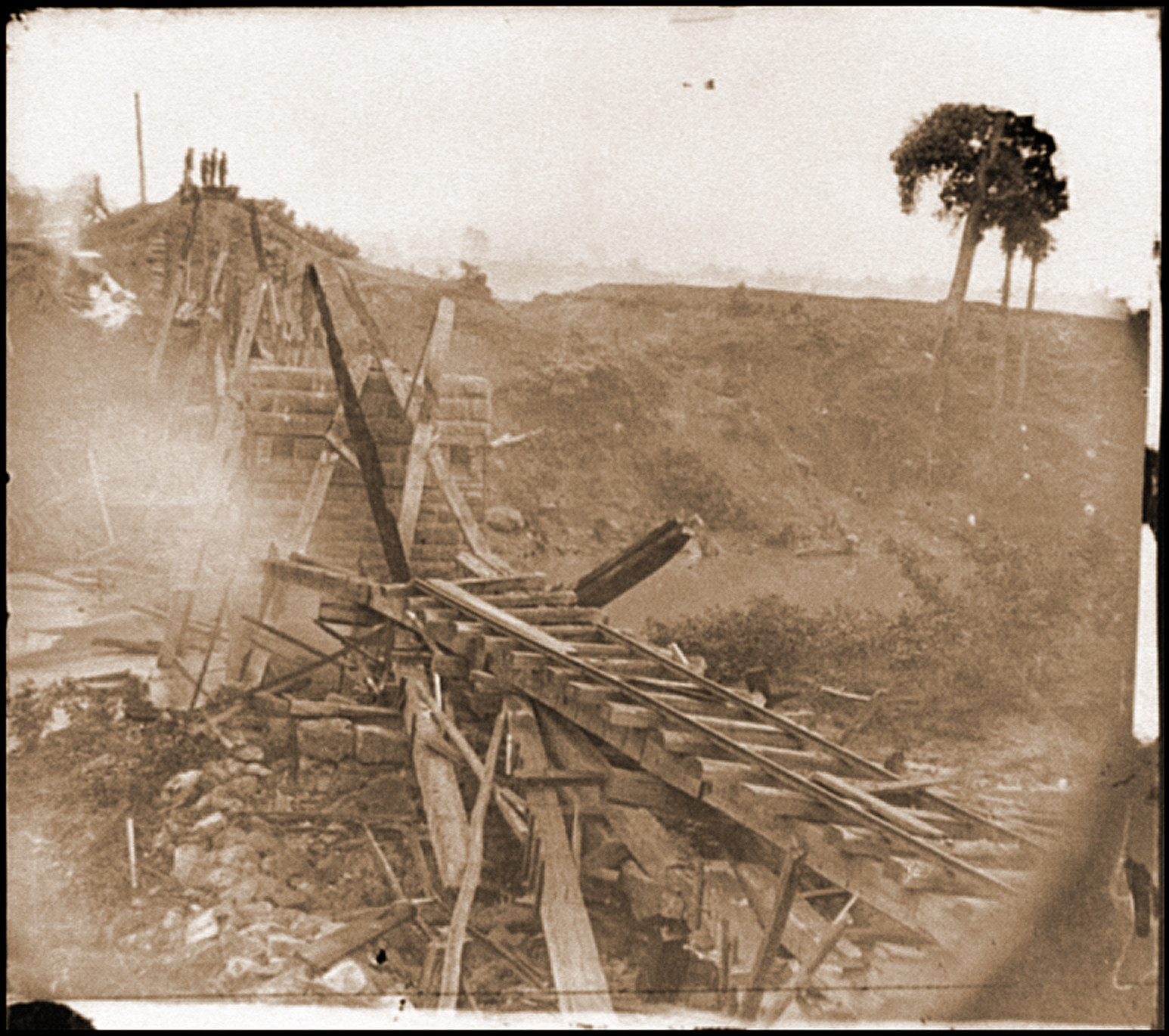 North Anna River Va. Destroyed bridge of the Richmond and Fredericksburg Railroad, 1864 — historic photograph