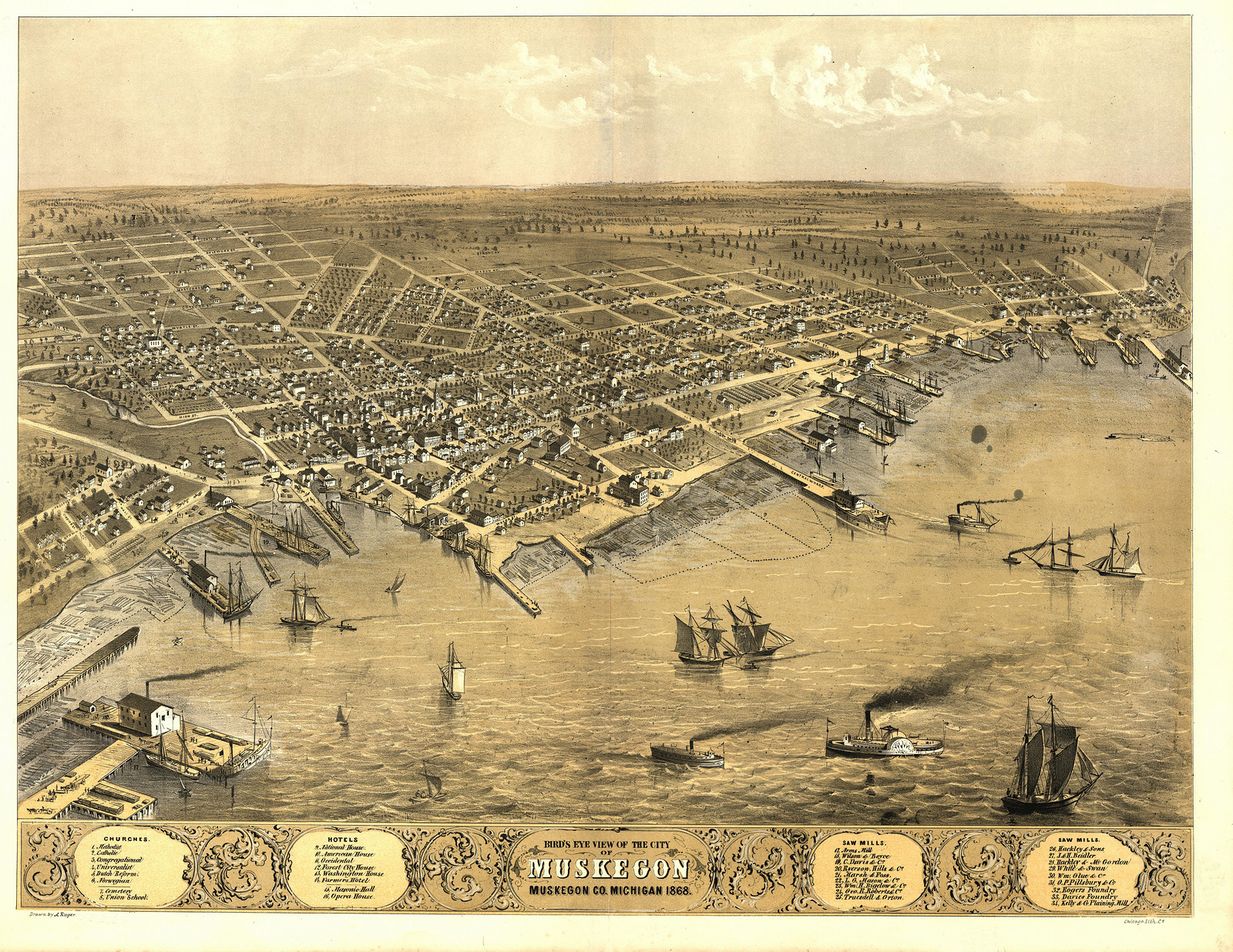 MI Muskegon 1868 MAP, 1868 — antique map