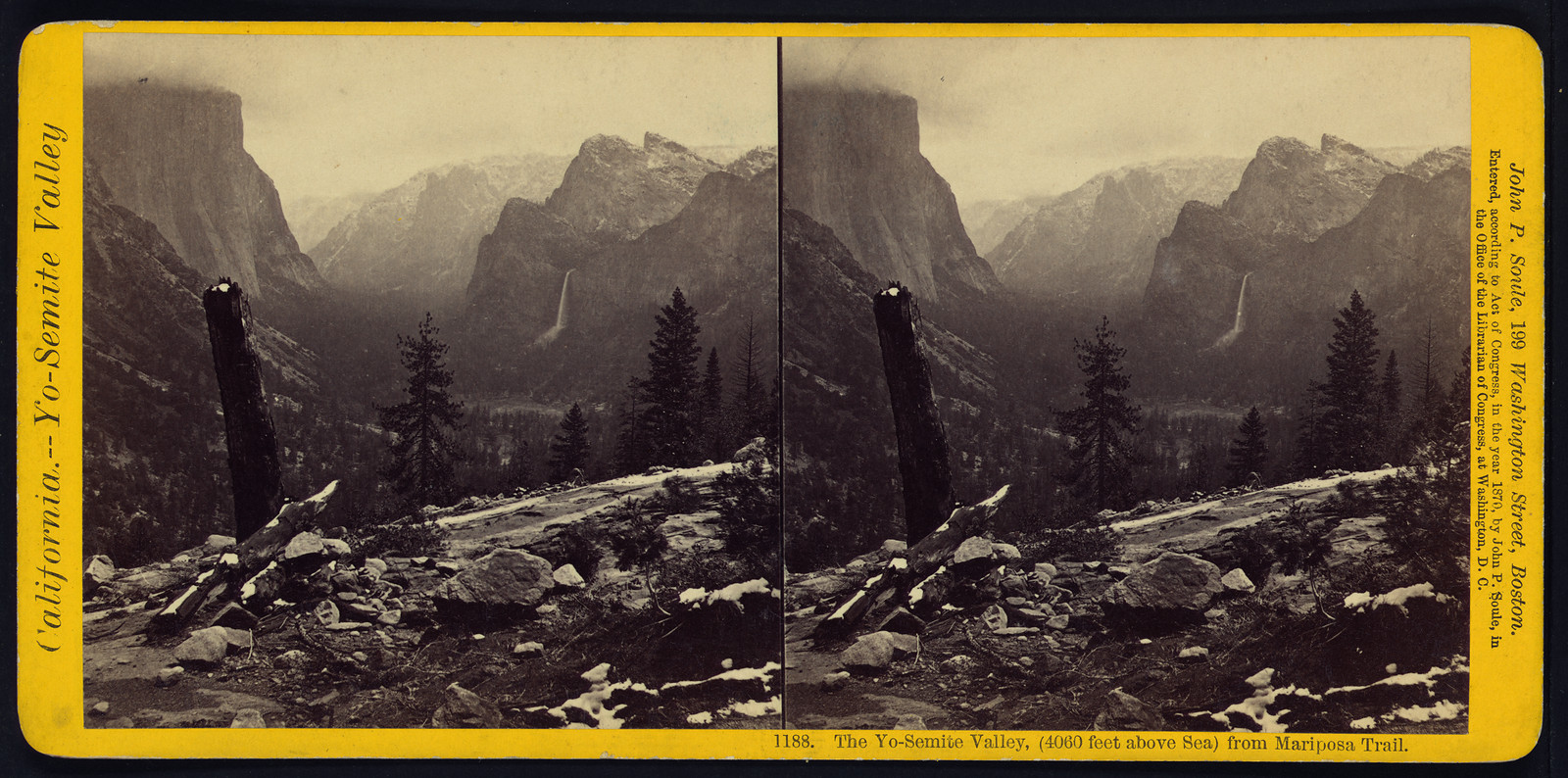 The Yo-Semite Valley (4060 feet above sea) from Mariposa Trail, 1870 — historic photograph