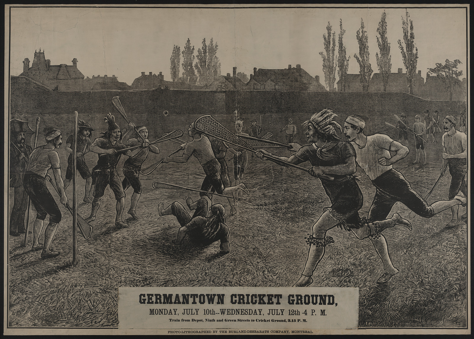 Lacrosse match at Germantown Cricket Ground, July 10-12 poster — vintage poster
