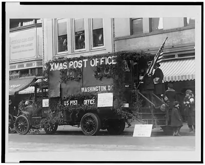 [Truck, decorated with Christmas garlands, being used as a portable post office, Washington, D.C.]