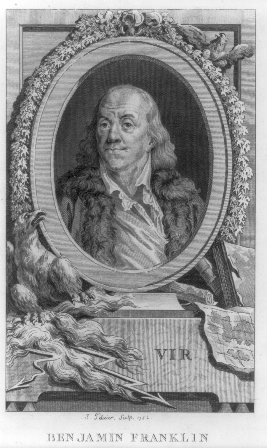 Benjamin Franklin / J. Pelicier sculp. 1782. — historic print