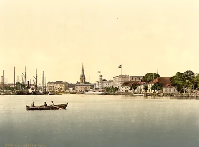 From new lighthouse Swinemunde Pommeraina Germany (i.e. Świnoujście Poland)