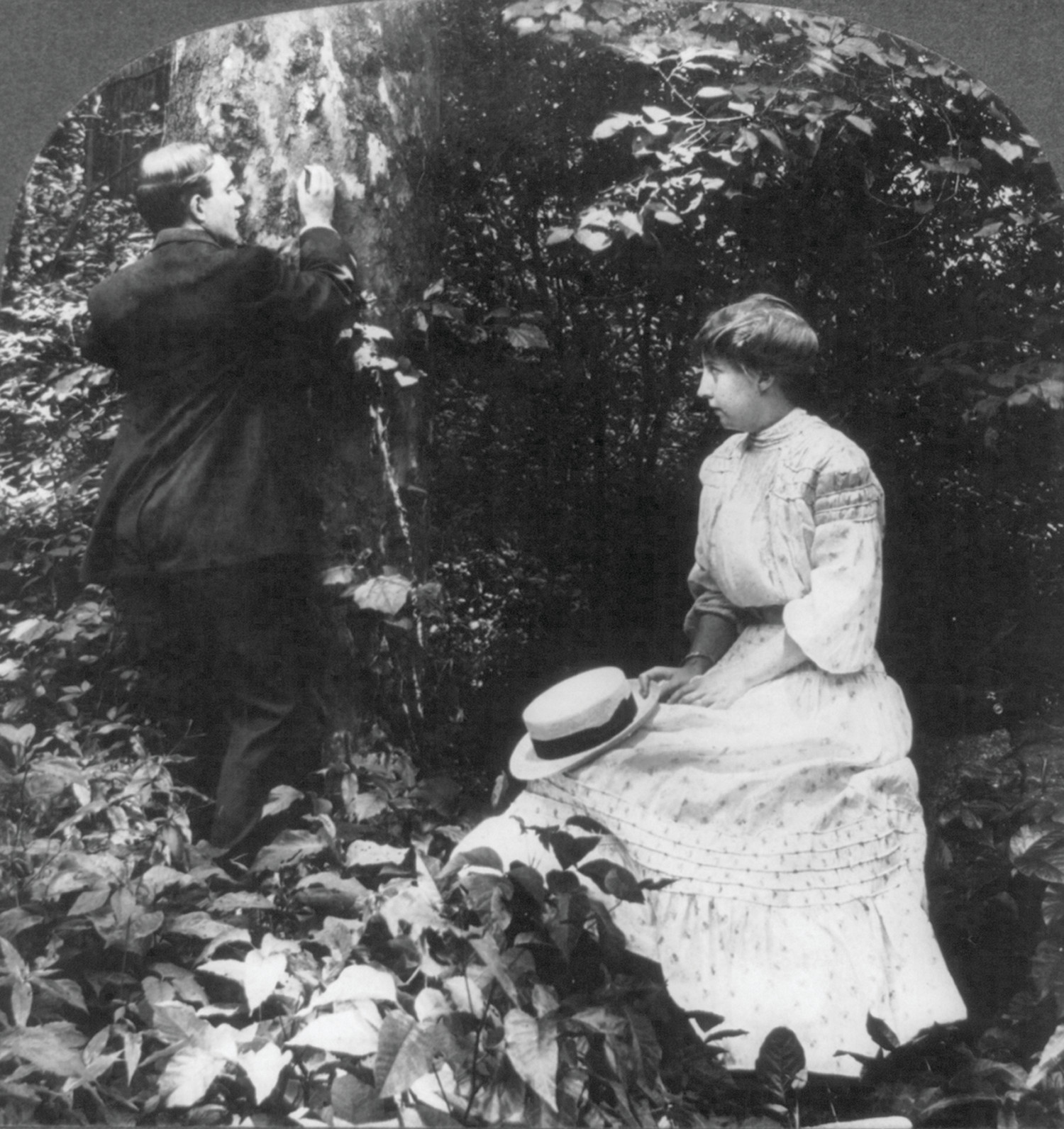 Carving Their Names for Memory's Sake, 1906 — historic photograph
