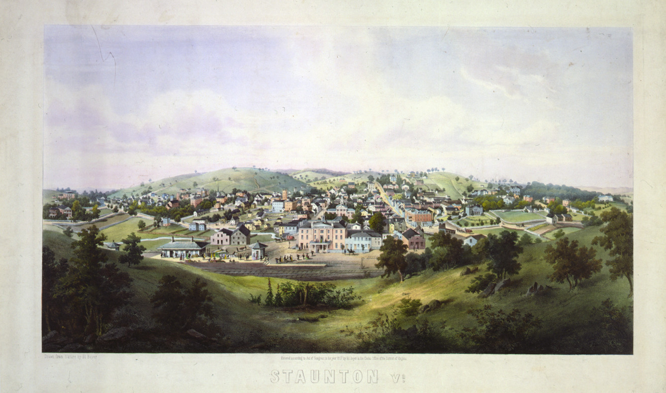 Staunton, Va. / drawn from nature by Ed. Beyer ; W. Rau., c1857. — antique lithograph